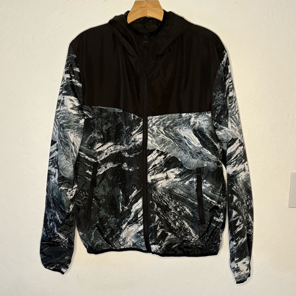 Brave Soul MJK Jacket Mens Size L Black Grey White Full Zip Pockets Hooded Lined